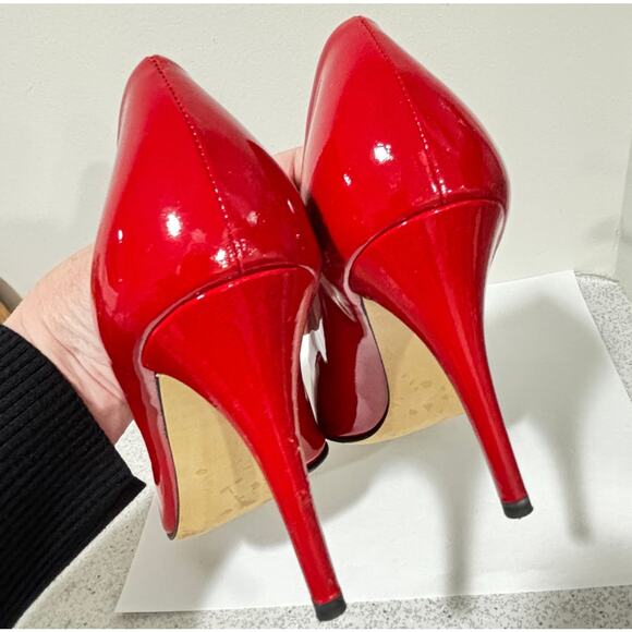 Stuart Weitzman 9.5M dressy shoes red patent open toe high stiletto heel pumps - Picture 5 of 8